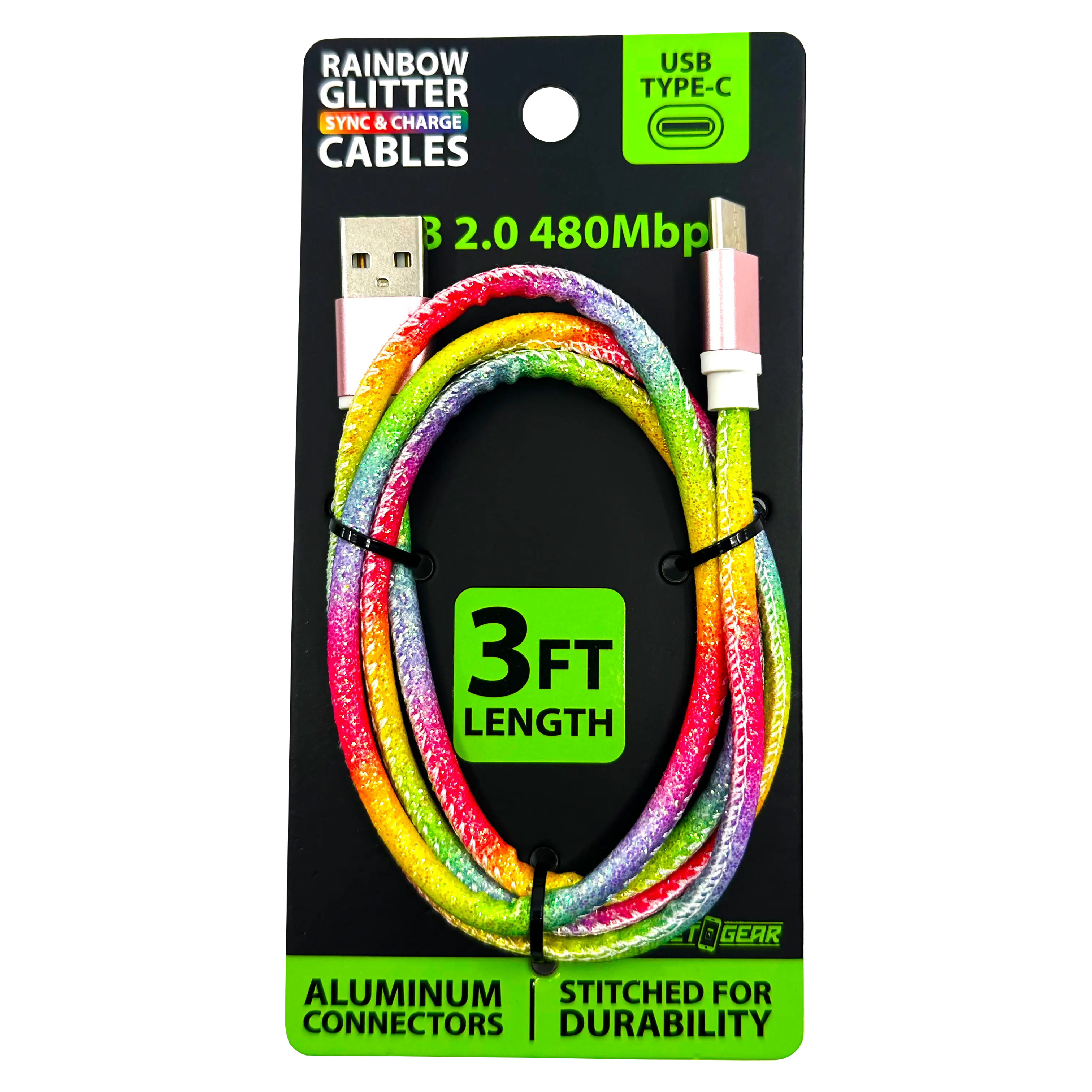 Charging Cable Rainbow Assortment 3FT - 12 Pieces Per Retail Ready Display 88456 GADGET GEAR