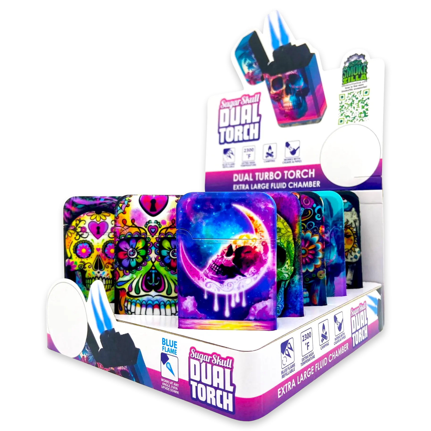 Sugar Skull Dual Torch Lighter - 15 Pieces Per Retail Ready Display 23822 SMOKEZILLA