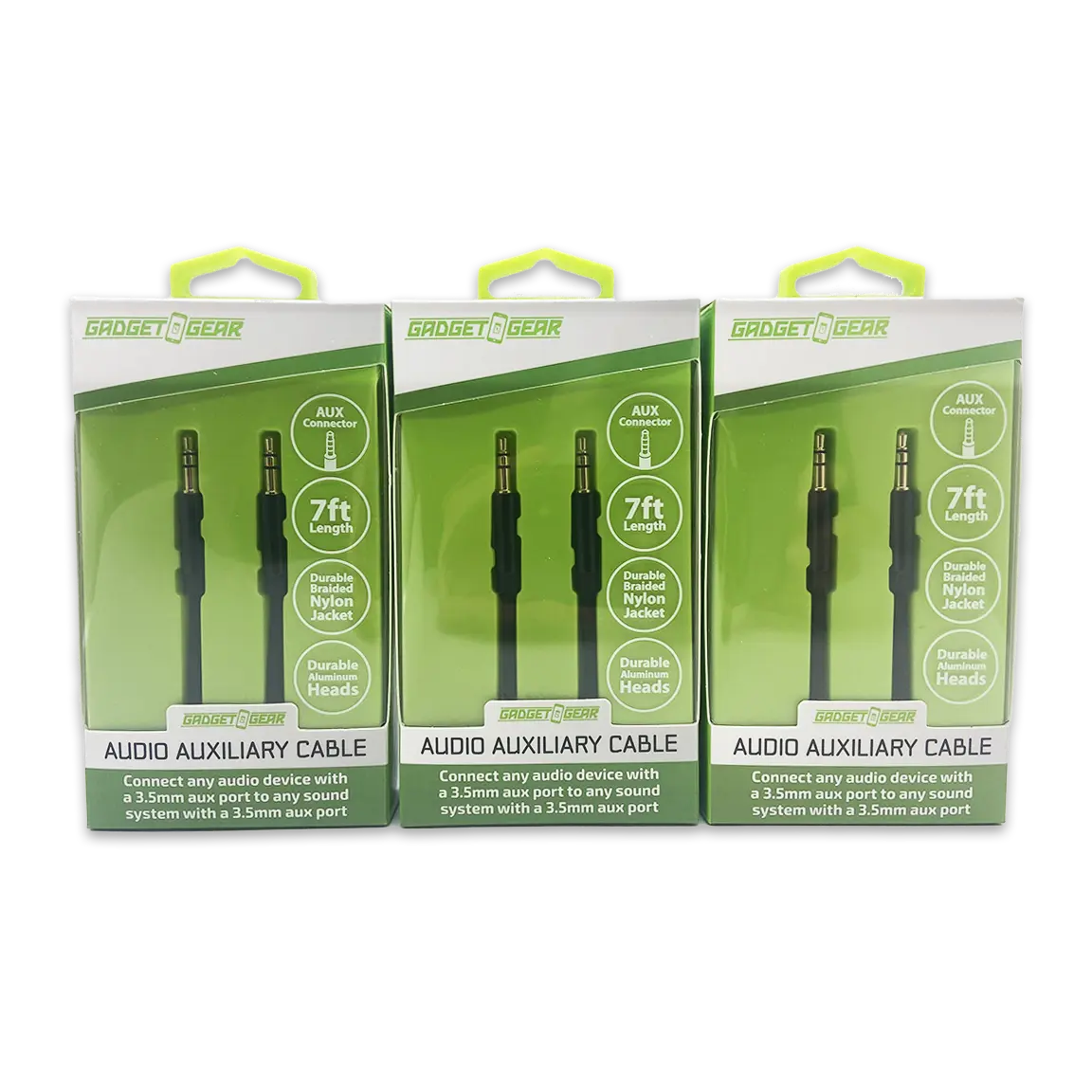 Auxiliary Audio Cable 7FT - 3 Pieces Per Pack 24637 GADGET GEAR