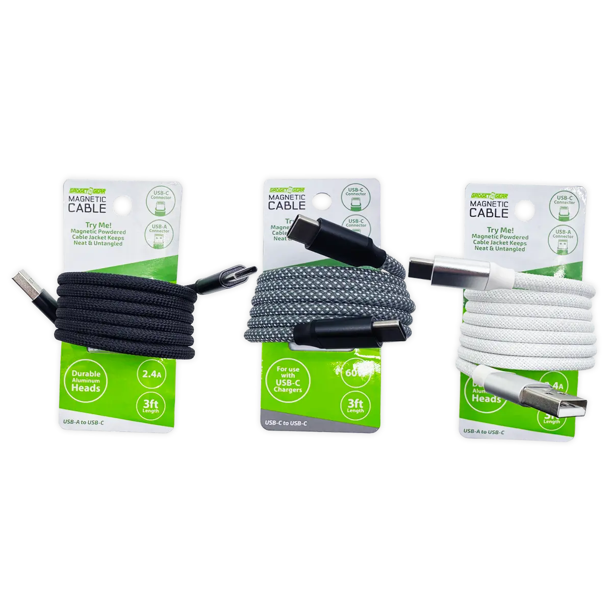 Charging Cable Magnetic Cloth Assortment- 6 Pieces Per Retail Ready Display 25070 GADGET GEAR