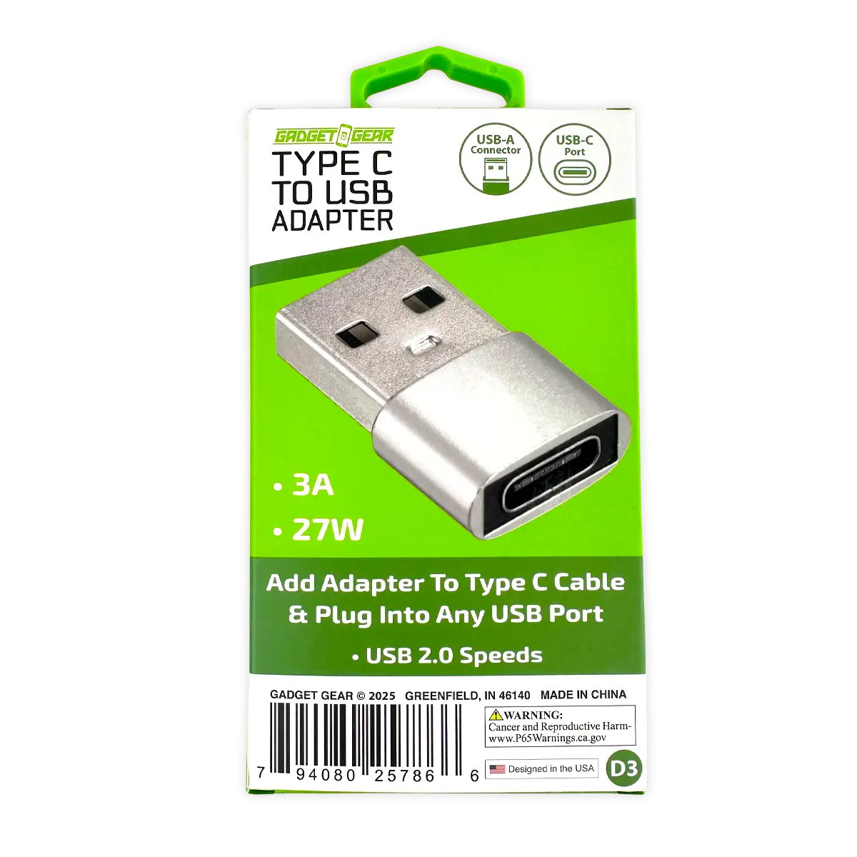 Charging Adapter USB-C to USB Converter - 6 Pieces Per Retail Ready Display 25786 GADGET GEAR