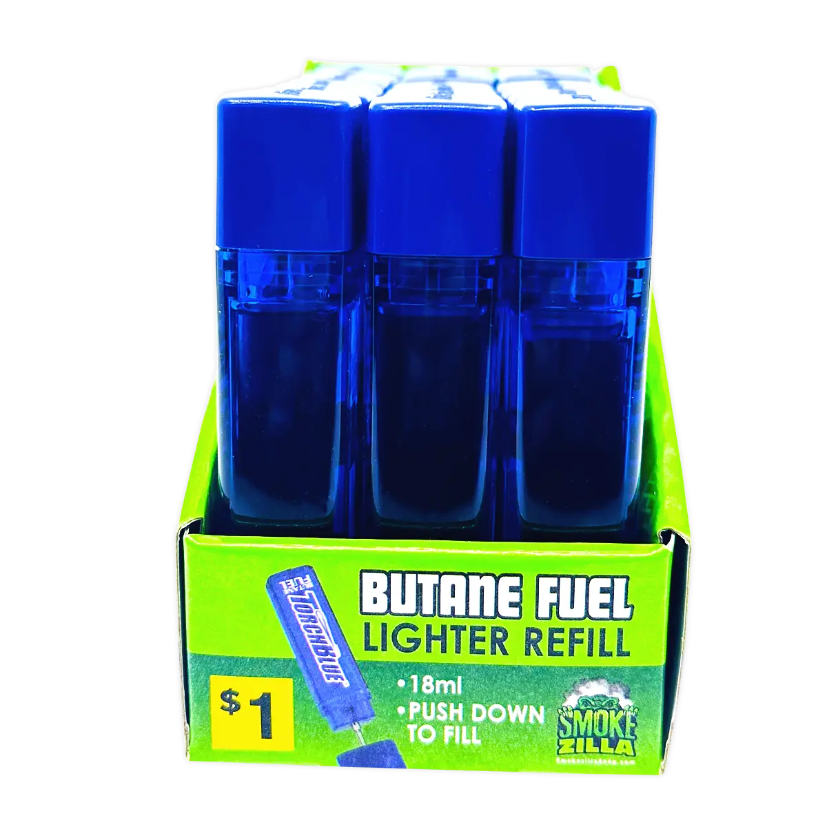 18ML Torch Blue Bulk Butane Refill - 18 Pieces Per Retail Ready Display 41355 SMOKEZILLA