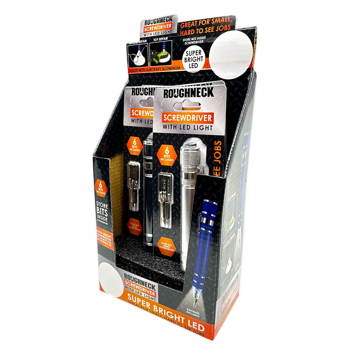 Screwdriver with LED Light - 4 Pieces Per Retail Ready Display 41667 ROUGHNECK