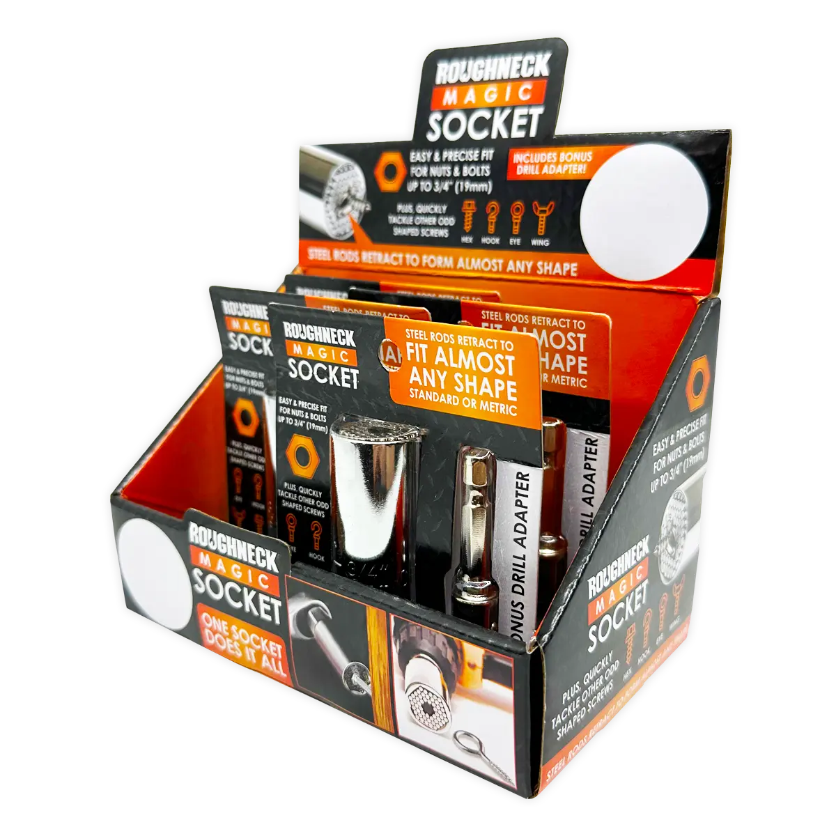 Magic Socket Tool with Drill Adapter - 4 Pieces Per Retail Ready Display 41669 ROUGHNECK