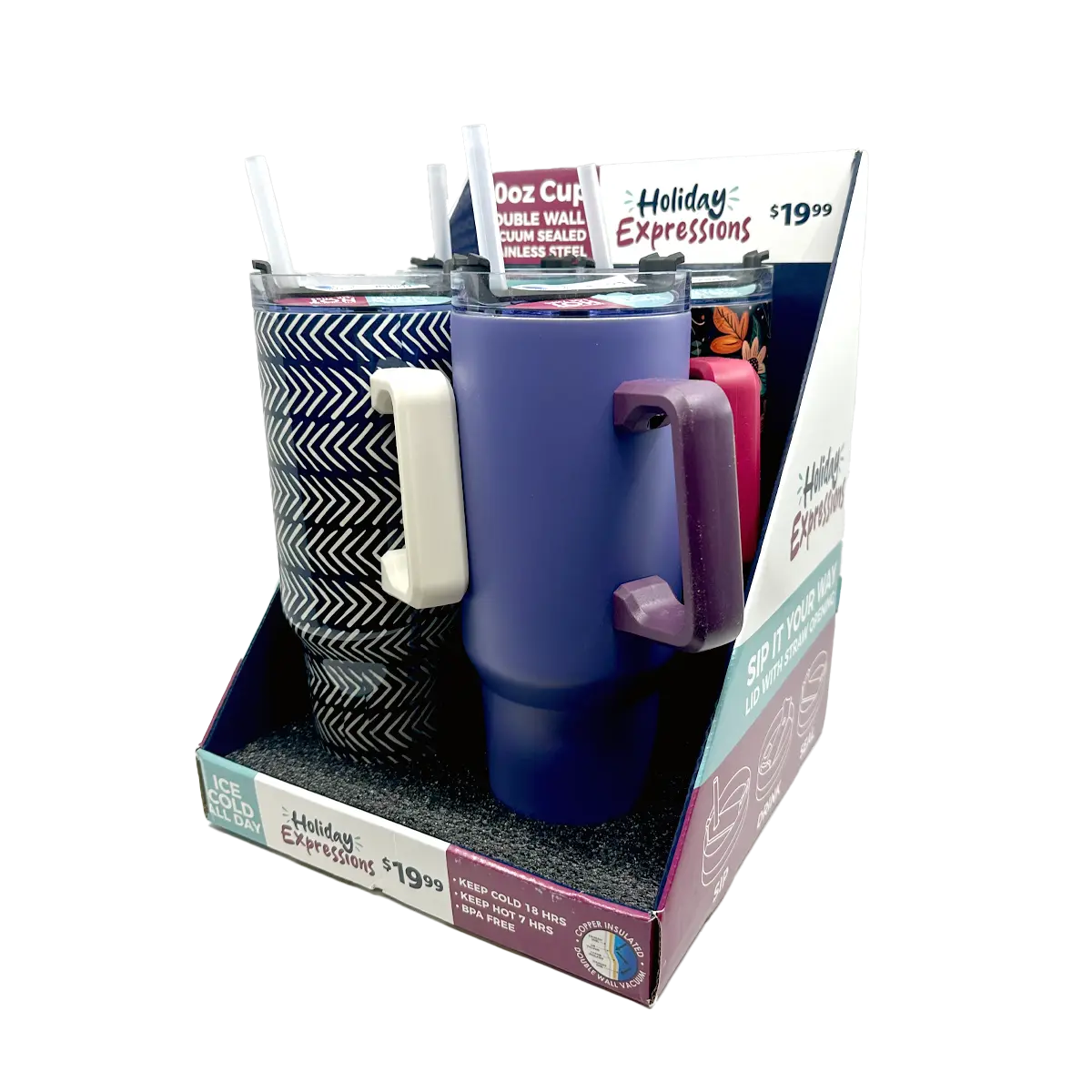 40 oz Stainless-Steel Insulated Seasonal Cups - 12 Pieces Per Retail Ready Display 88572 ROUGHNECK