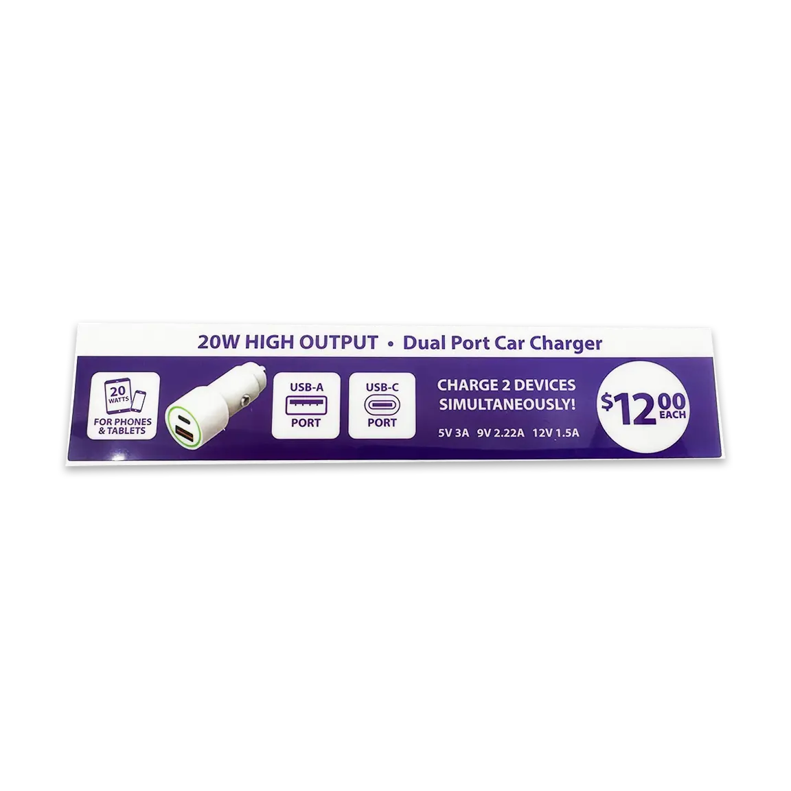 Merchandising Fixture - USB-A to USB-C  DC Car Charger Sign ONLY 979450 NOVELTY INC