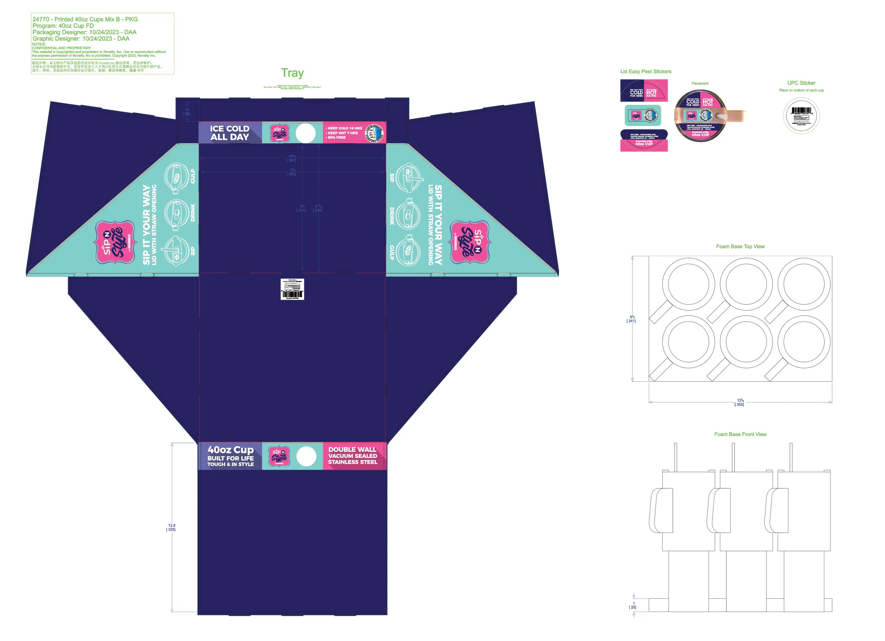 40 oz Insulated Printed Cup Assortment Floor Display - 24 Pieces Per Retail Ready Display 88523 NOVELTY INC