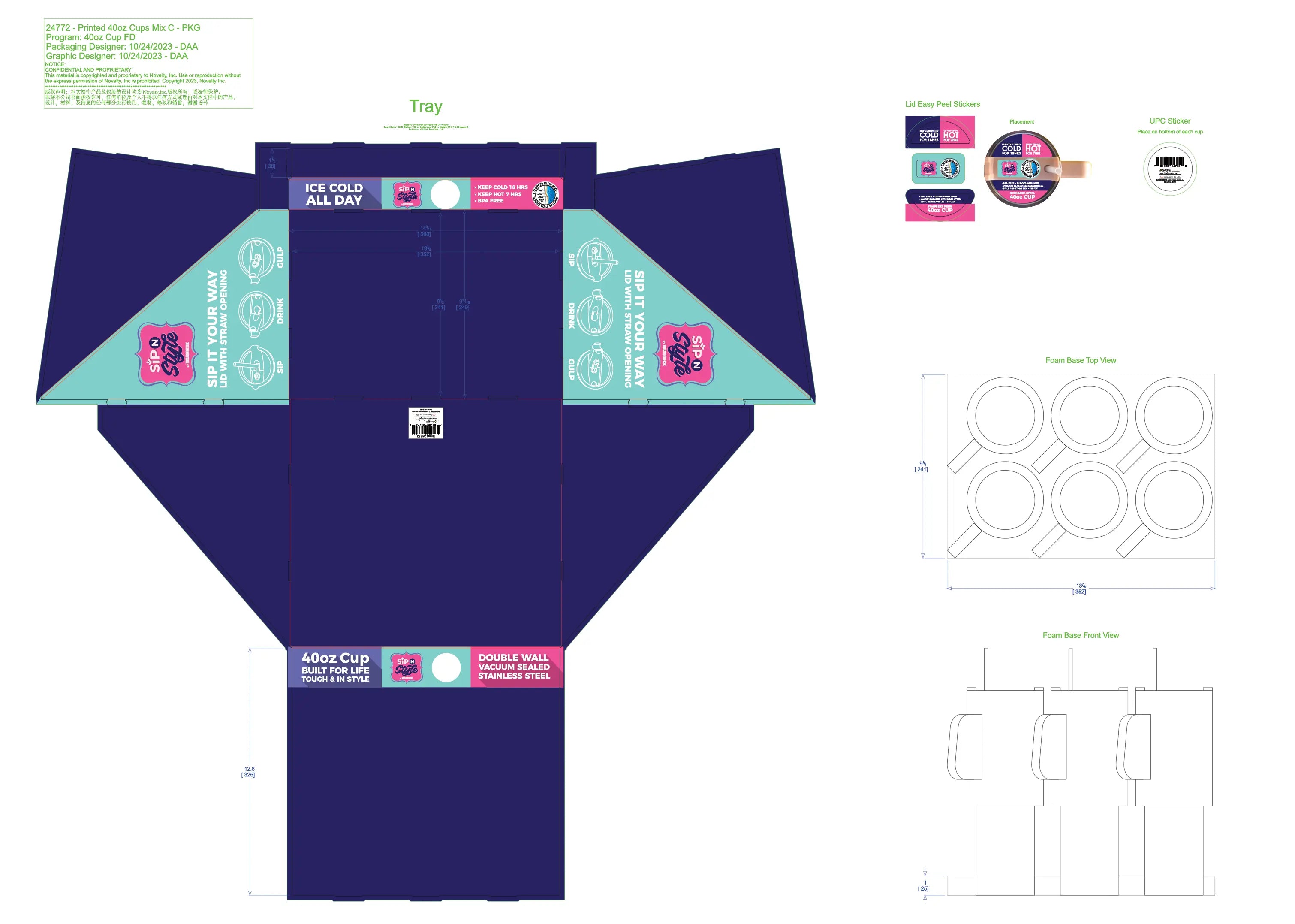 40 oz Insulated Printed Cup Assortment Floor Display - 24 Pieces Per Retail Ready Display 88523 NOVELTY INC