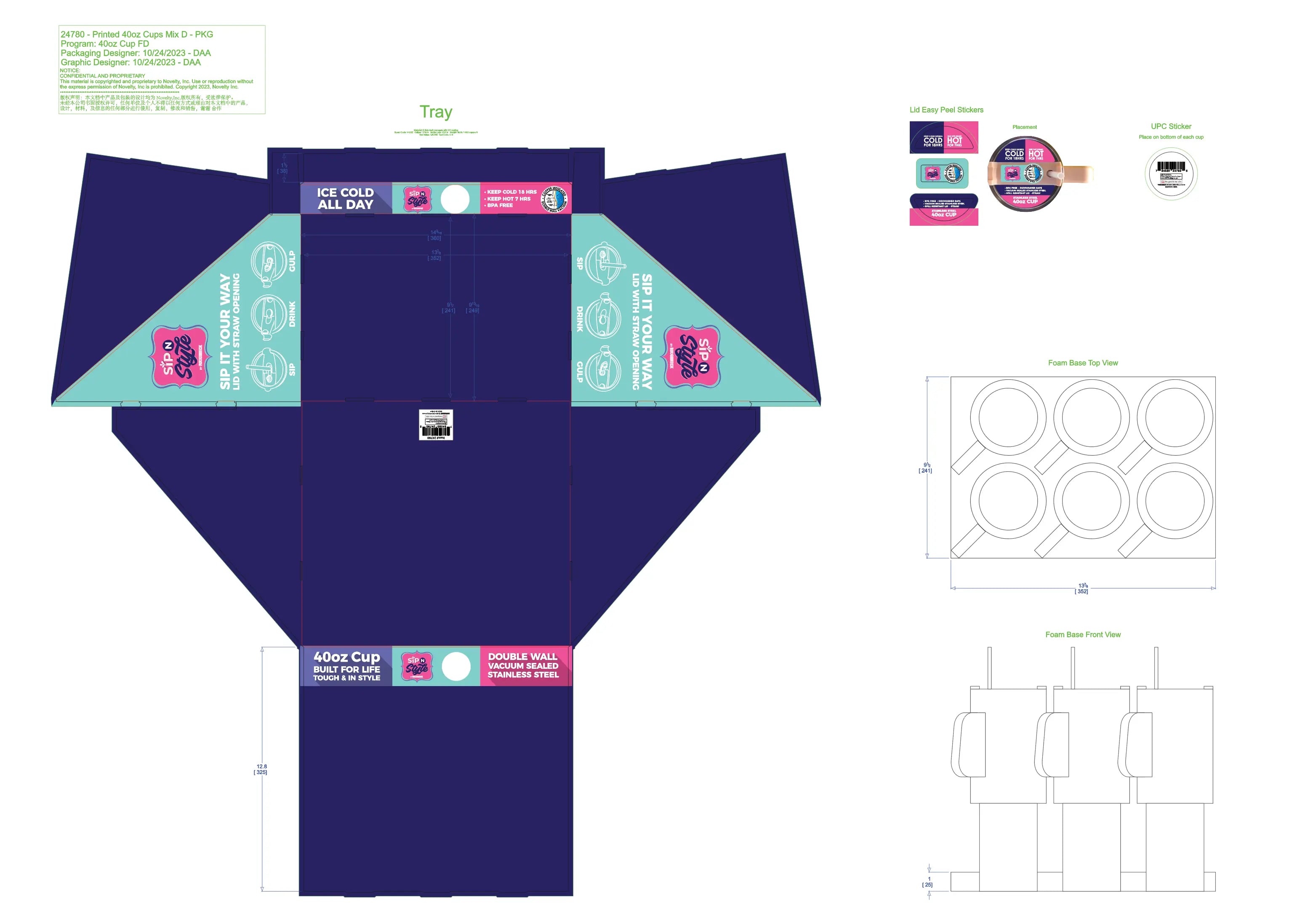 40 oz Insulated Printed Cup Assortment Floor Display - 24 Pieces Per Retail Ready Display 88523 NOVELTY INC