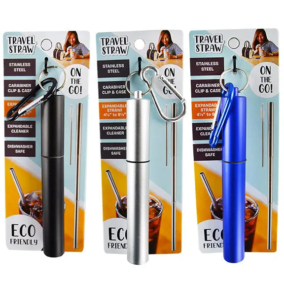 Expandable Stainless-Steel Straw with Carabineer - 12 Pieces Per Retail Ready Display 22285 POLAR GEAR