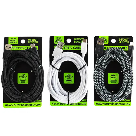 Charging Cable Cloth USB 3.1 to USB-C 9FT - 3 Pieces Per Pack 22440 GADGET GEAR