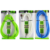 Charging Cable Glow in The Dark Assortment 10FT 2.4 Amp - 6 Pieces Per Retail Ready Display 88295 GADGET GEAR