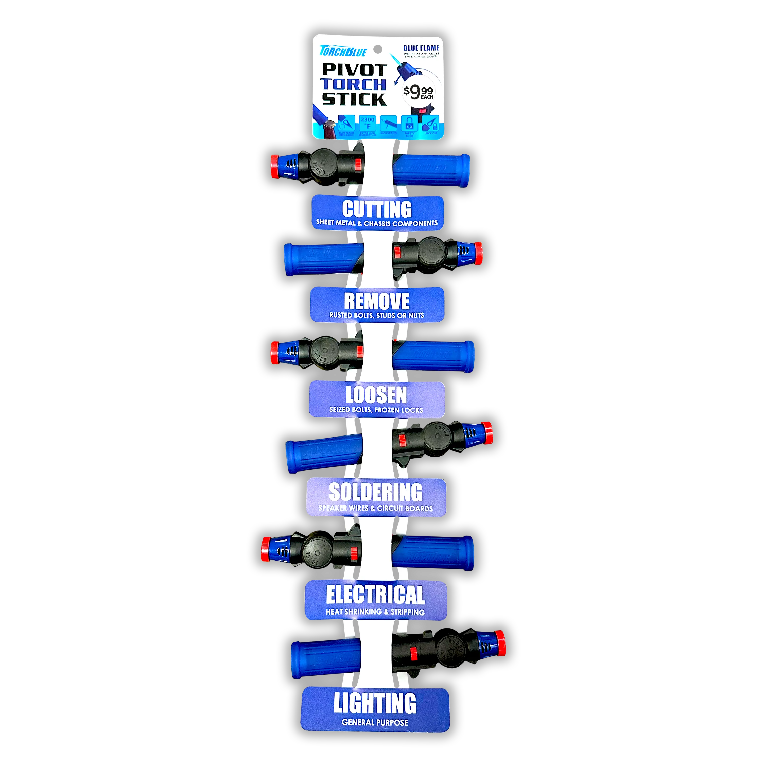 Pivot Head Torch Stick with Hang Strip Merchandising - 6 Pieces Per Retail Ready Display 23280MS TORCH BLUE