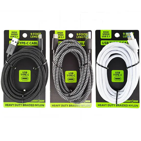 Charging Cable Cloth USB 3.1 to USB-C 9FT - 3 Pieces Per Pack 23351 GADGET GEAR
