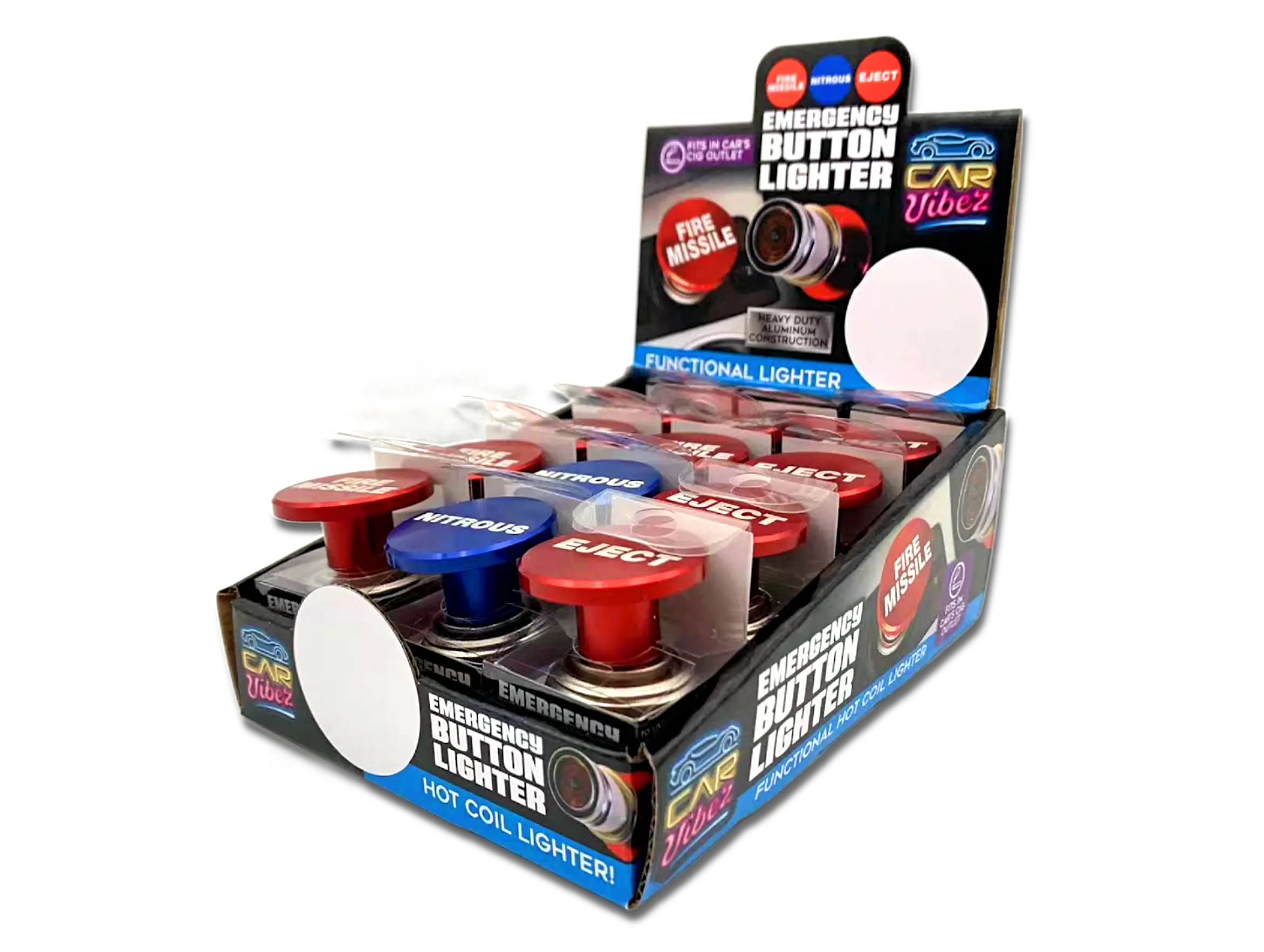 Electric Coil Button Lighter - 12 Pieces Per Retail Ready Display 23577 CAR VIBEZ