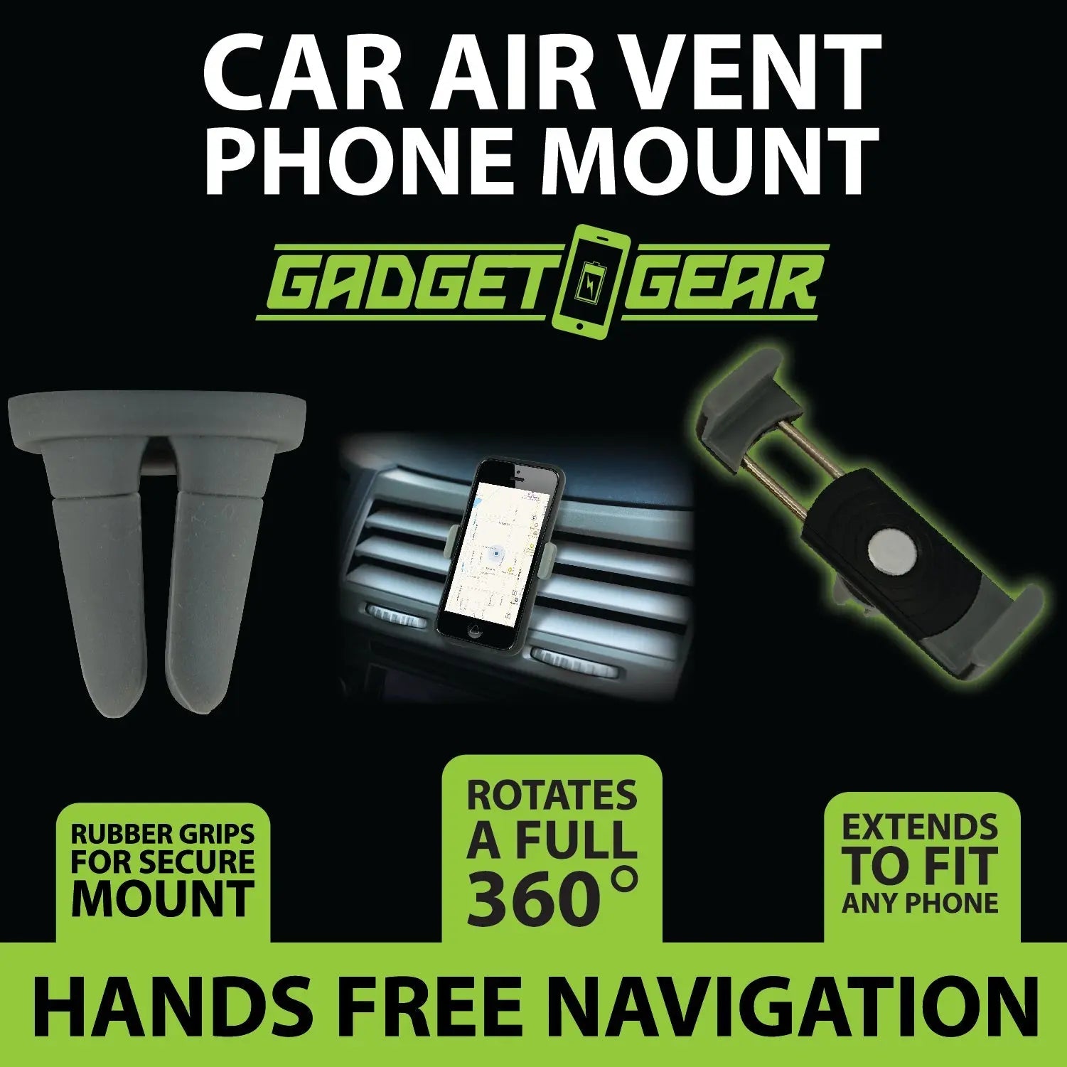 Phone Mount with Vent Clip - 3 Pieces Per Pack 23627 GADGET GEAR