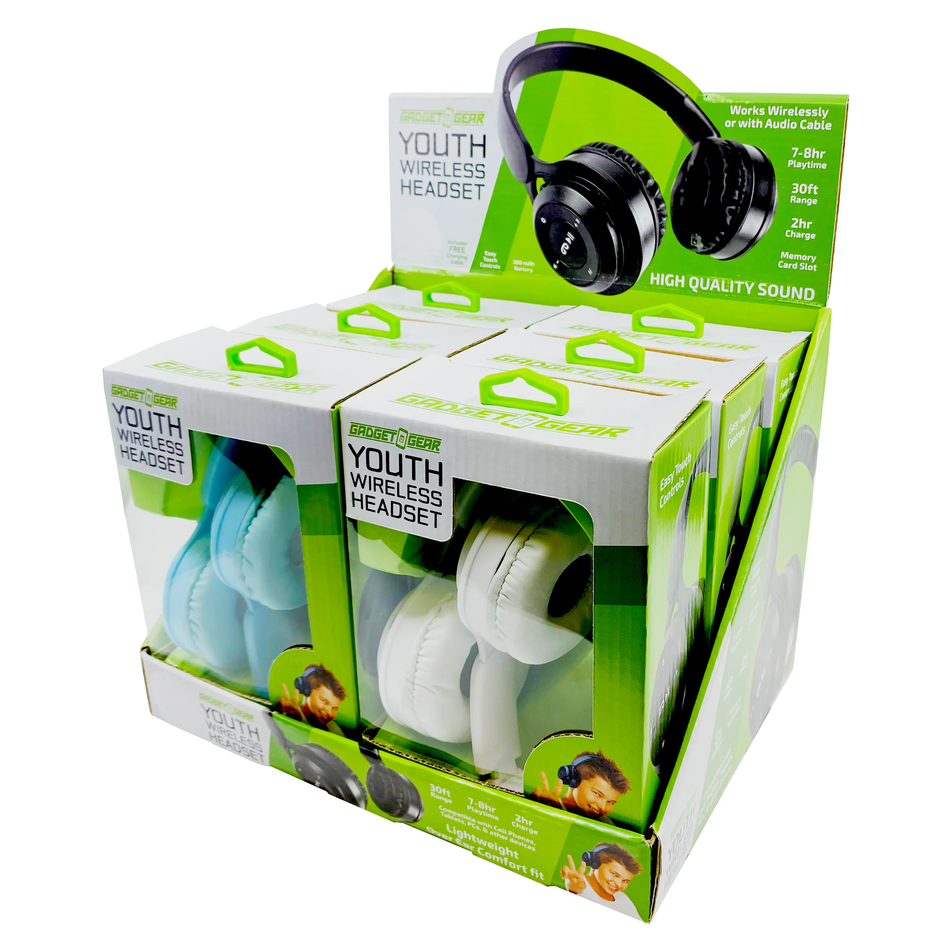 Wireless Headphones Youth with Aux Cable - 6 Pieces Per Retail Ready Display 23724 GADGET GEAR