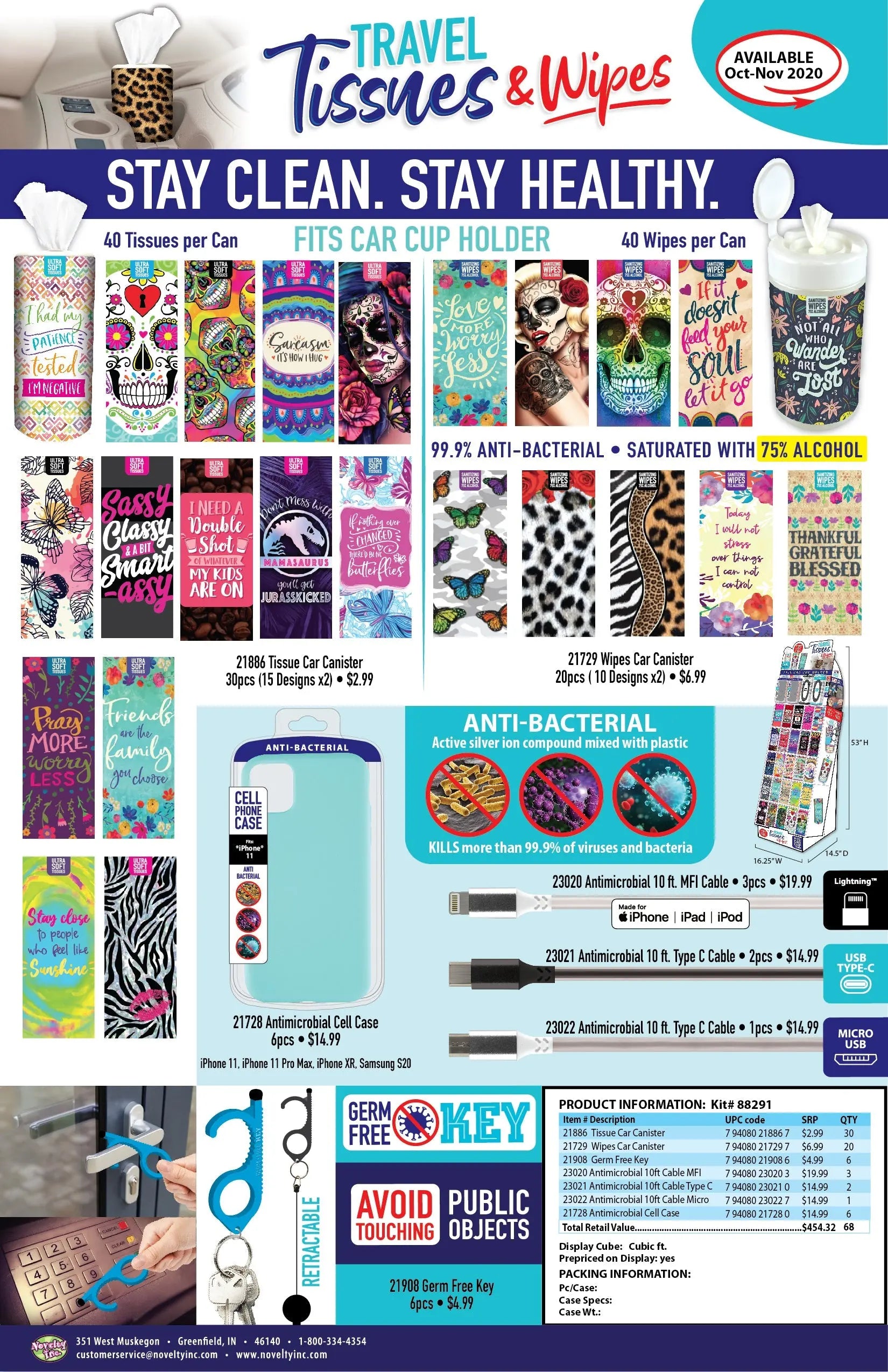 Travel Tissue and Wipe Assortment Floor Display - 68 Pieces Per Retail Ready Display 88291 GADGET GEAR