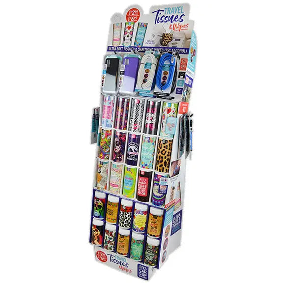 Travel Tissue and Wipe Assortment Floor Display - 68 Pieces Per Retail Ready Display 88291 GADGET GEAR