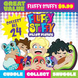 Plush Pillow Fluffy Stuffy Assortment Floor Display - 24 Pieces Per Retail Ready Display 88375 KIPP BROTHERS