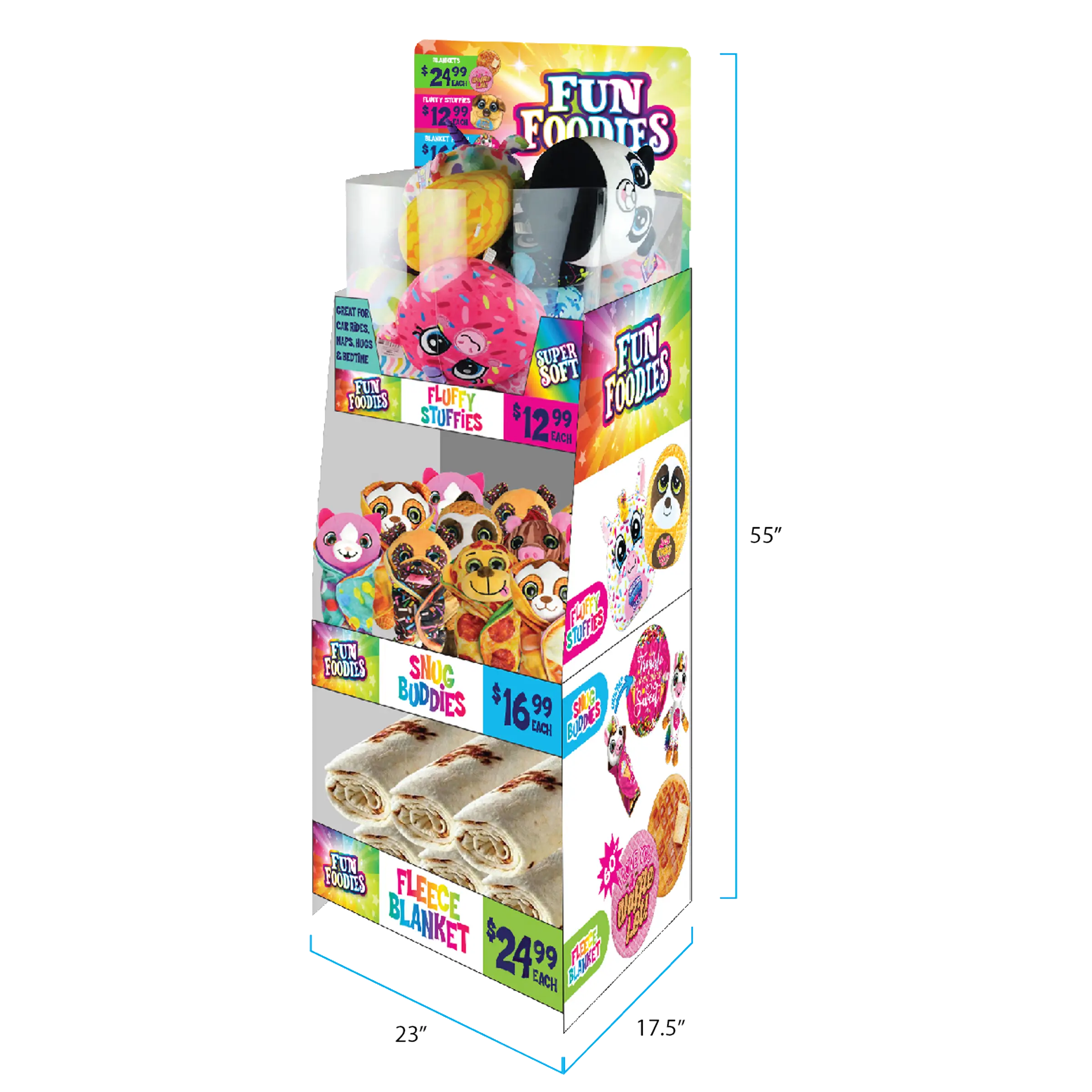 Blanket Plush Assortment Floor Display - 36 Pieces Per Retail Ready Display 88461 KIPP BROTHERS