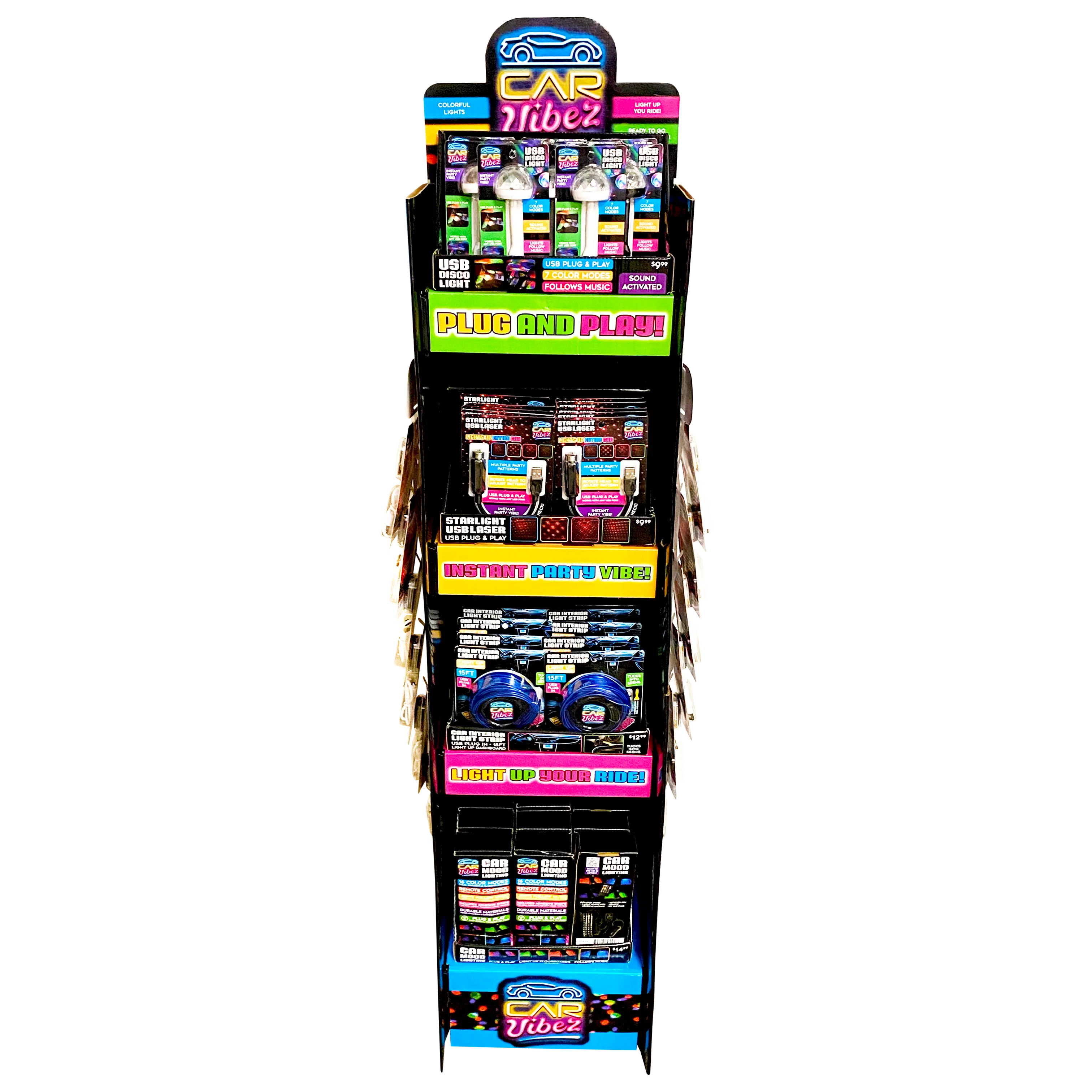 Car Lighting and Auto Accessories Assortment Floor Display - 40 Pieces Per Retail Ready Display 88467 CAR VIBEZ
