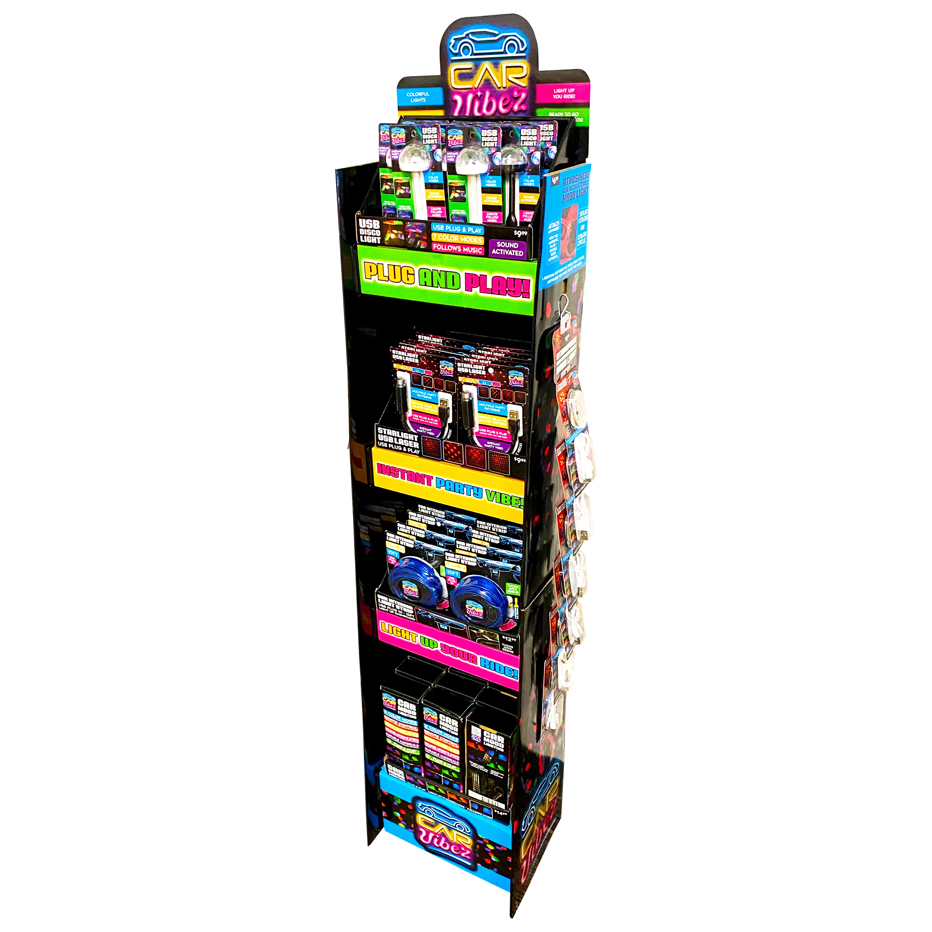Car Lighting and Auto Accessories Assortment Floor Display - 40 Pieces Per Retail Ready Display 88467 CAR VIBEZ
