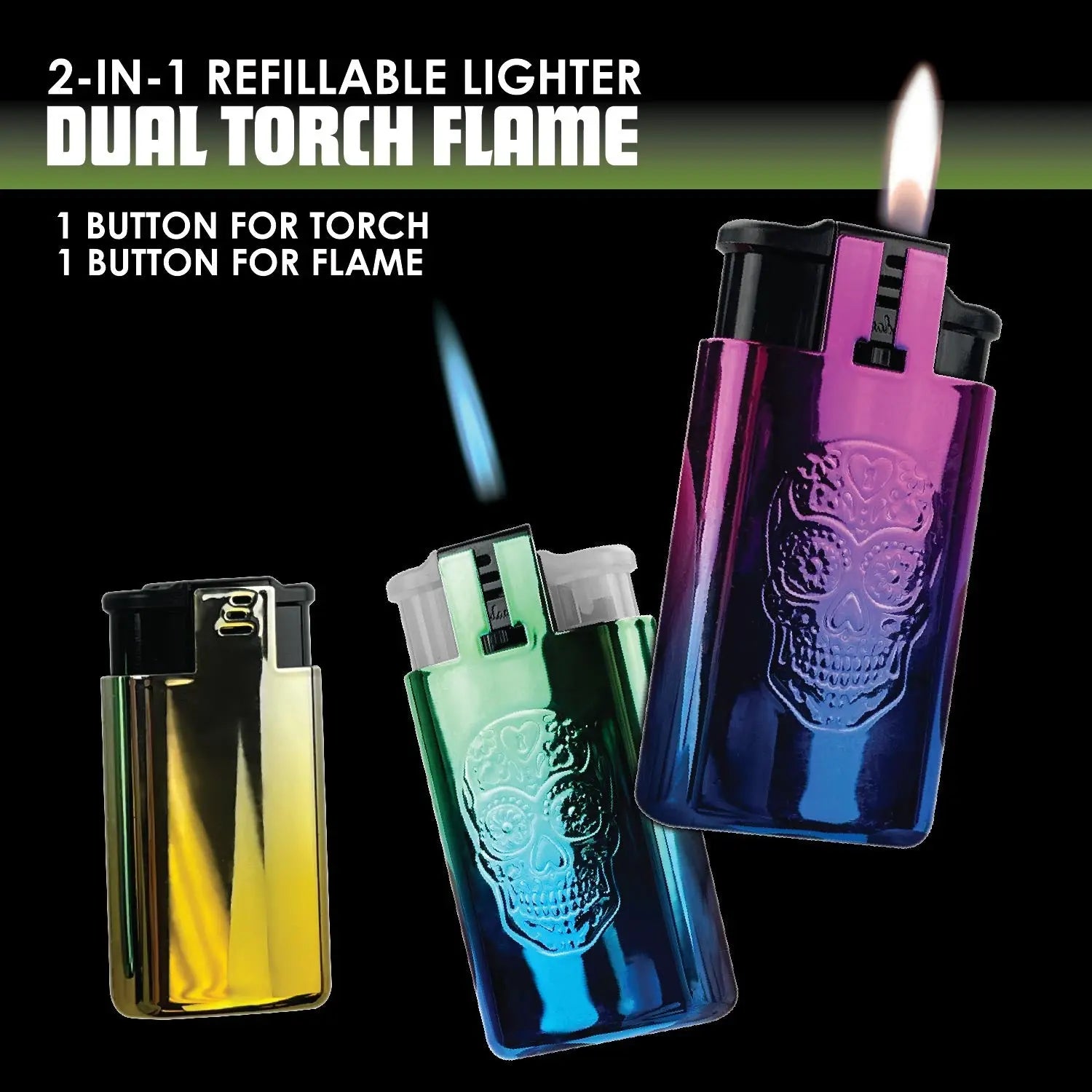 Metallic Dual Flame N Torch Lighter - 16 Pieces Per Retail Ready Display 23696 SMOKEZILLA