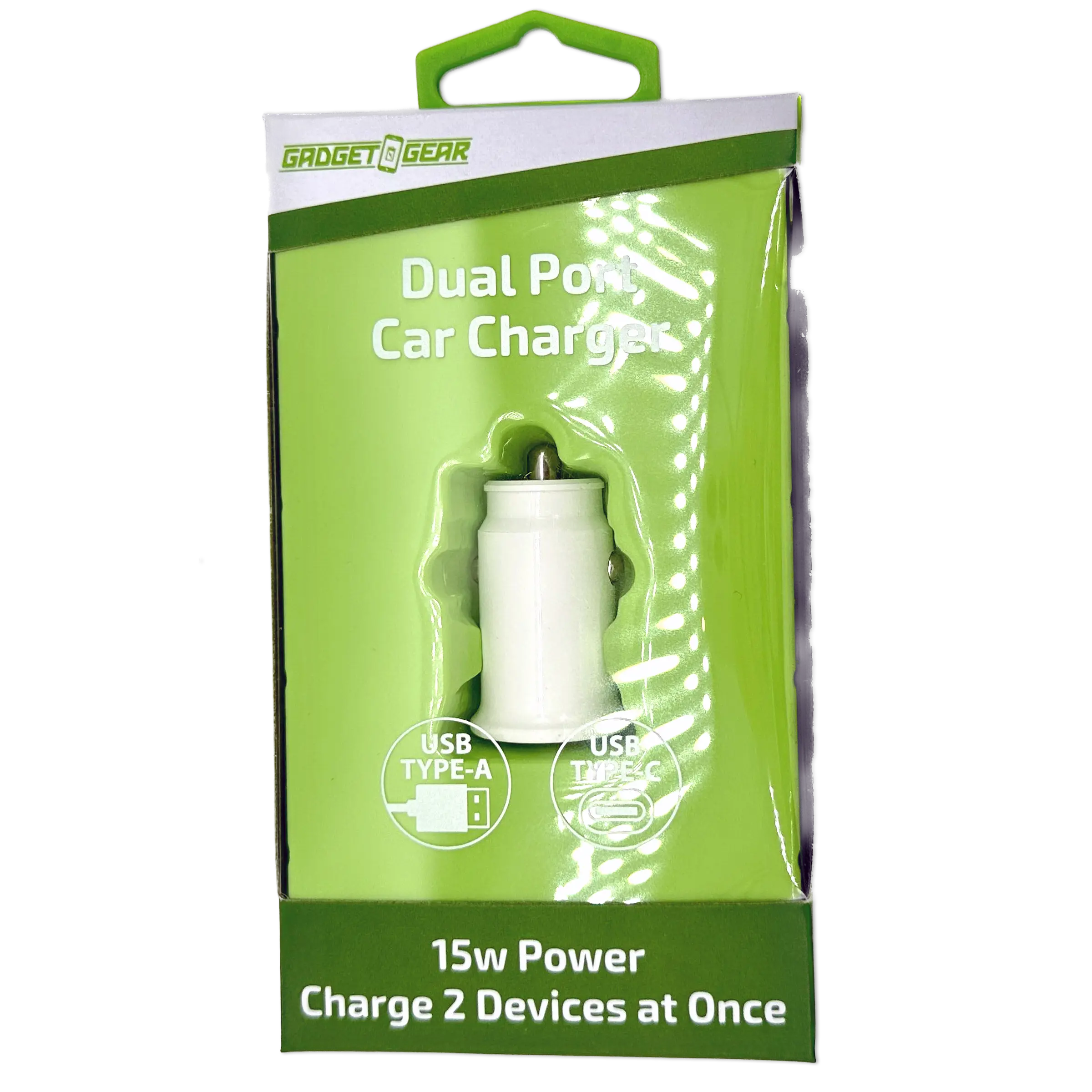 Car Charger  DC Dual Port USB / USB-C 15 Watts - 6 Pieces Per Retail Ready Display 23759 GADGET GEAR