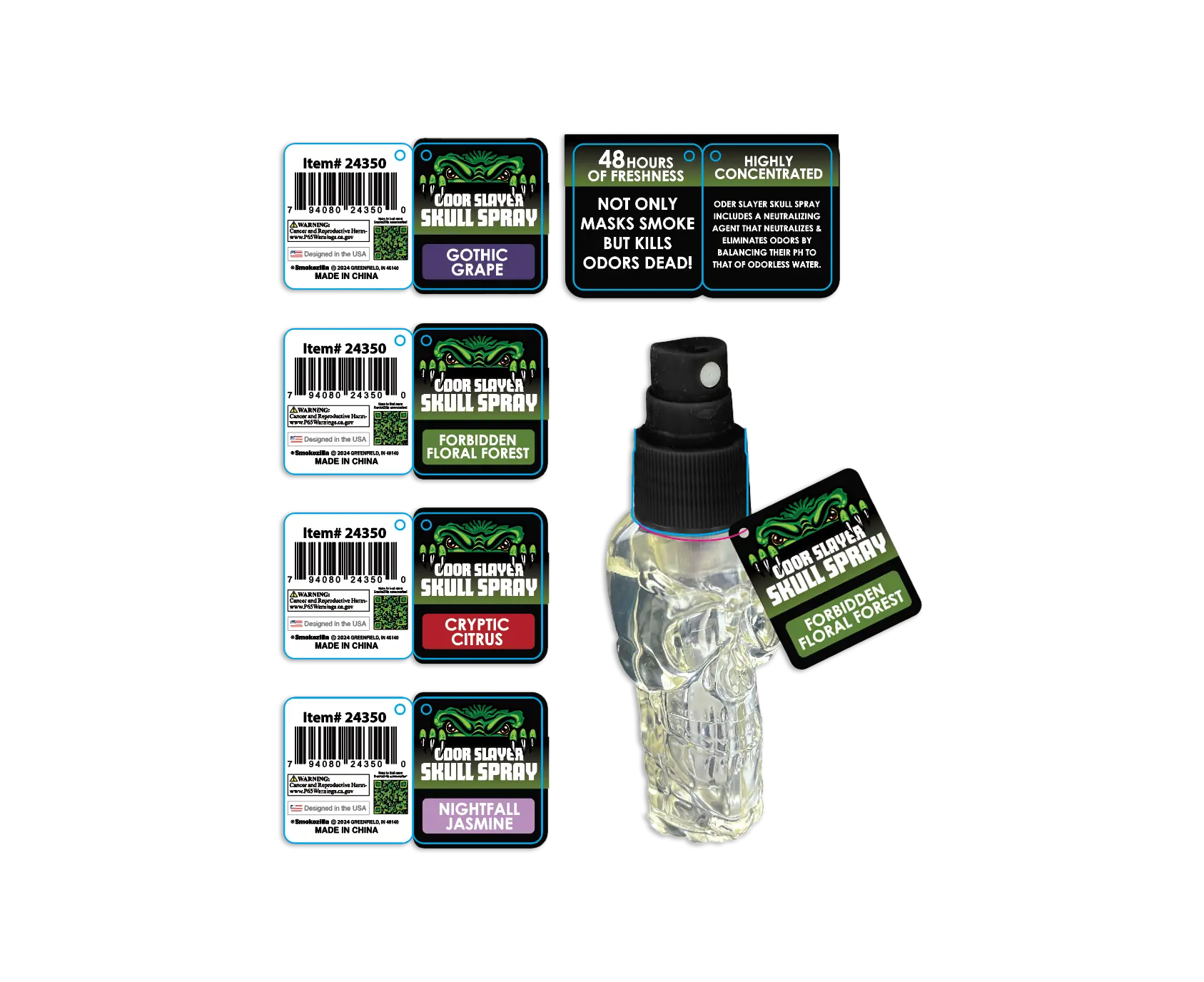 Air Freshener Odor Slayer Skull Smoke Eater Spray - 12 Pieces Per Retail Ready Display 24350 SMOKEZILLA