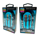 Charging Cable Carbon Fiber USB to USB-C 4FT 3 Amp - 3 Pieces Per Pack 24575