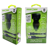 Car Charger Dual USB Ports with USB to USB-C Charging Cable Set 2.4 Amp - 3 Pieces Per Pack 24626