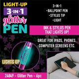 Wholesale Light-Up 3-In-1 Glitter Pen - 6 Pieces Per  Retail Ready Display 24849