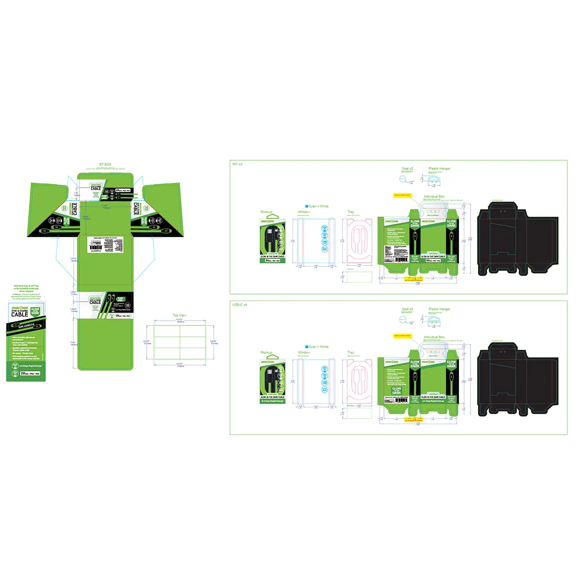 Charging Cable Glow in The Dark Assortment 10FT - 6 Pieces Per Retail Ready Display 25113 GADGET GEAR