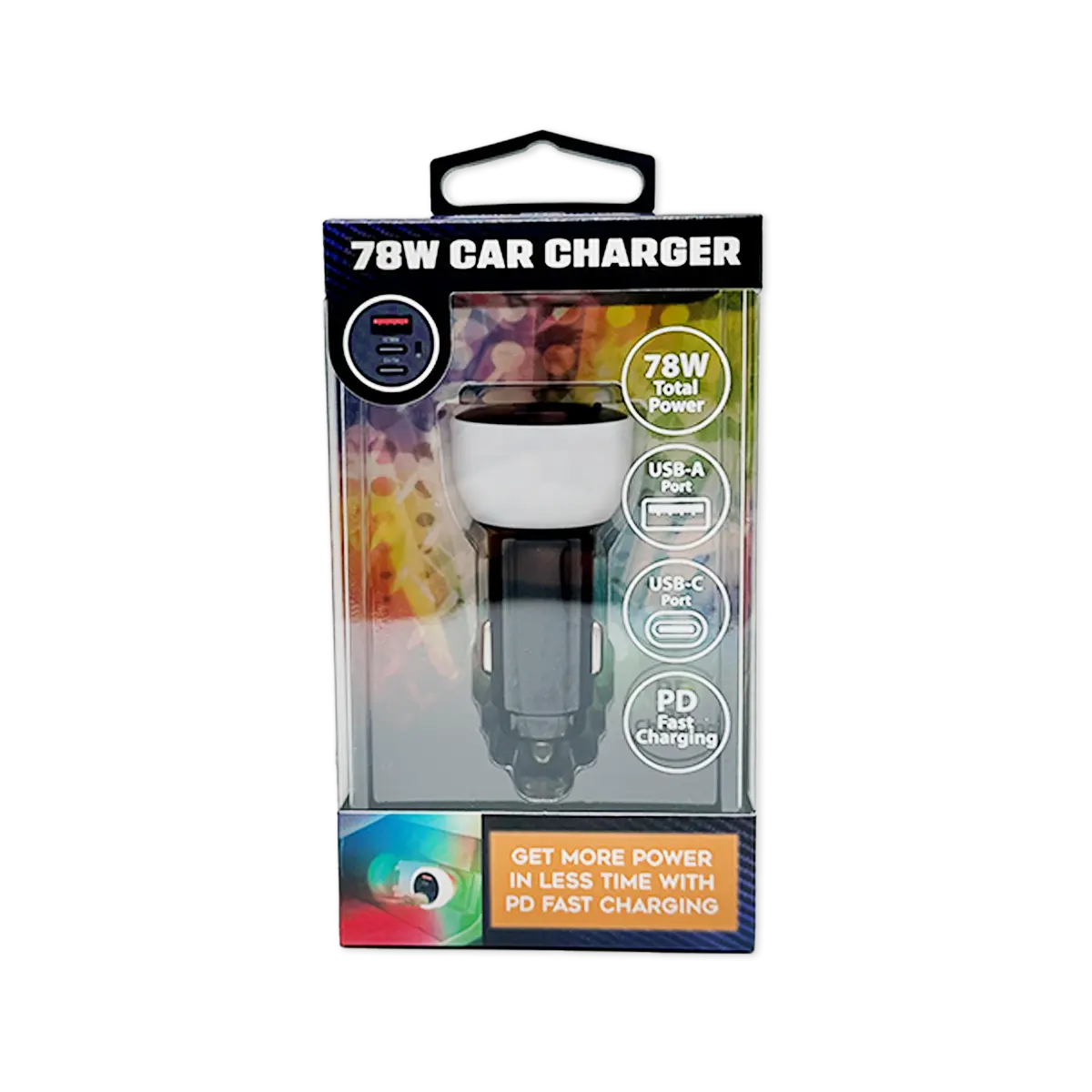 Car Charger Triple Port USB / USB-C LED 78W - 6 Pieces Per Retail Ready Display 25693 CAR VIBEZ