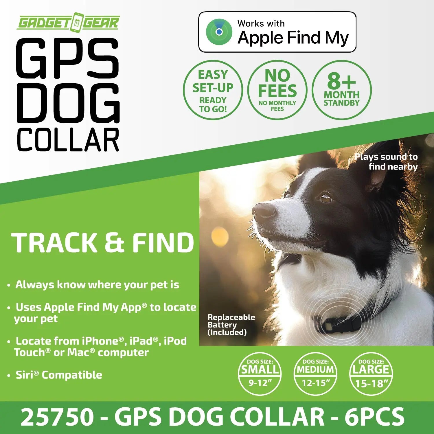 GPS Dog Collar Tracker Apple Find My™ Compatible - 6 Pieces Per Retail Ready Display 25750 GADGET GEAR