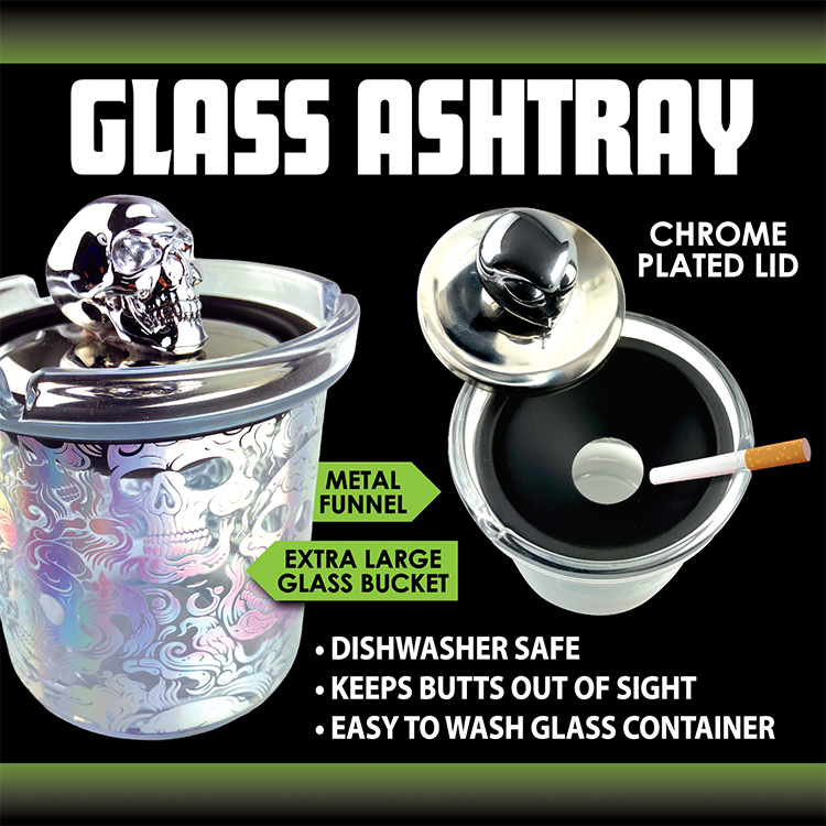 Glass Ashtray with Chrome Plated Lid - 6 Pieces Per Retail Ready Display 25945 SMOKEZILLA