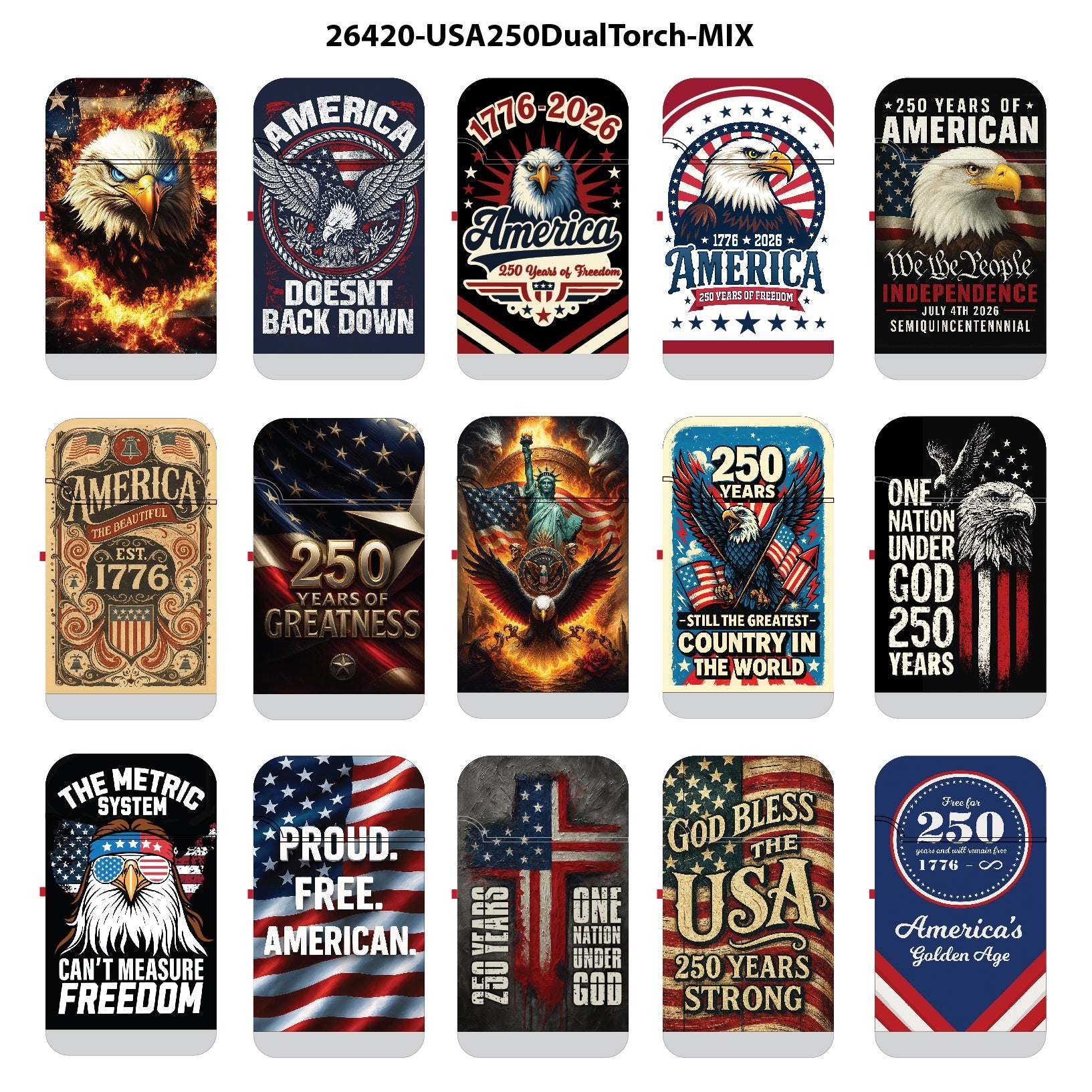 Patriotic USA 250 Dual Torch Lighter - 15 Pieces Per Retail Ready Display 26420 SMOKEZILLA