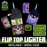 Sugar Skull Metal Flip Top Lighter - 12 Pieces Per Retail Ready Display 26548