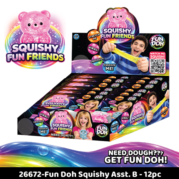 Fun Doh Squish and Squeeze Gummy Toy - 12 Pieces Per Retail Ready Display 26672