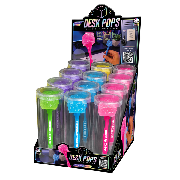 Fun Doh Desk Pops Squishy Cube Pen - 12 Pieces Per Display 26728