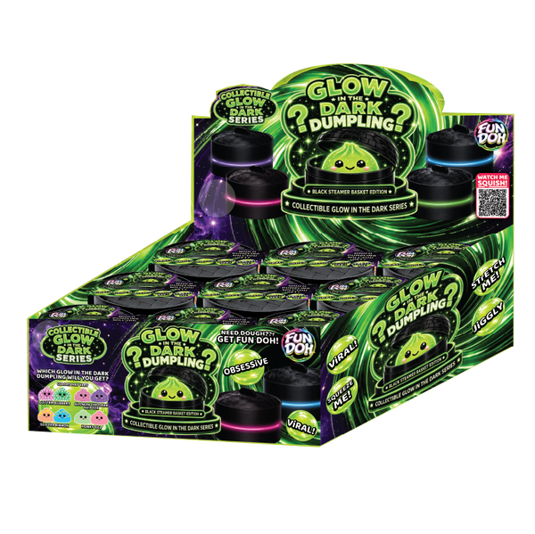 Fun Doh Squishy Glow-in-the-Dark Mystery Dumpling Black Streamer Toy - 12 Pieces Per Retail Ready Display 26788