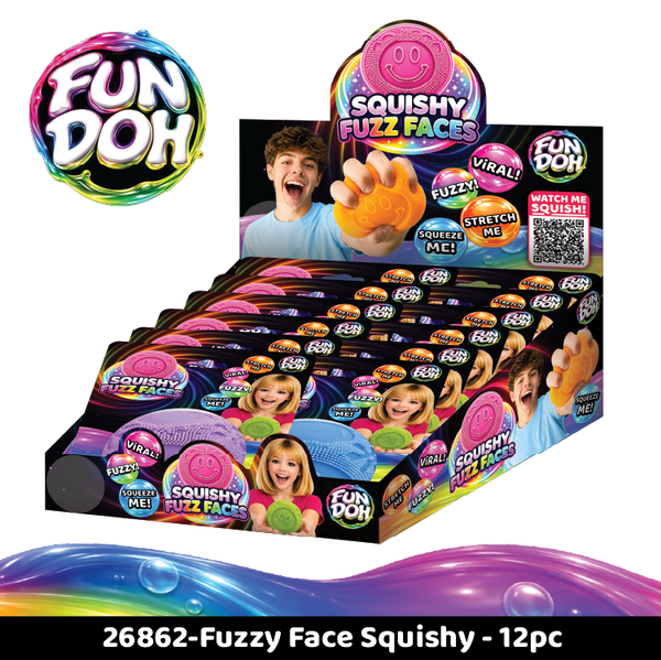 Fun Doh Fuzz Face Squishy Slow-Release Toy - 12 Pieces Per Retail Ready Display 26862