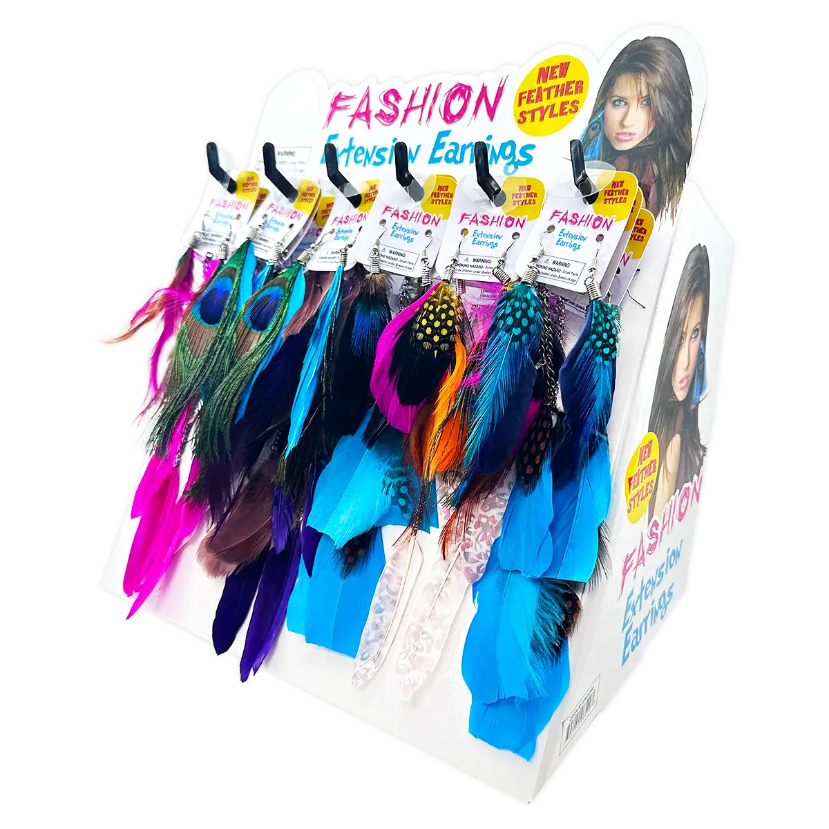 Fashion Extension Feather Earrings  - 18 Pieces Per Retail Ready Kit Display 28287 NOVELTY INC