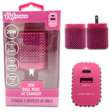 Car Charger / Wall Charger / Charging Cable Pink Power Assortment - 20 Pieces Per Retail Ready Display 88527