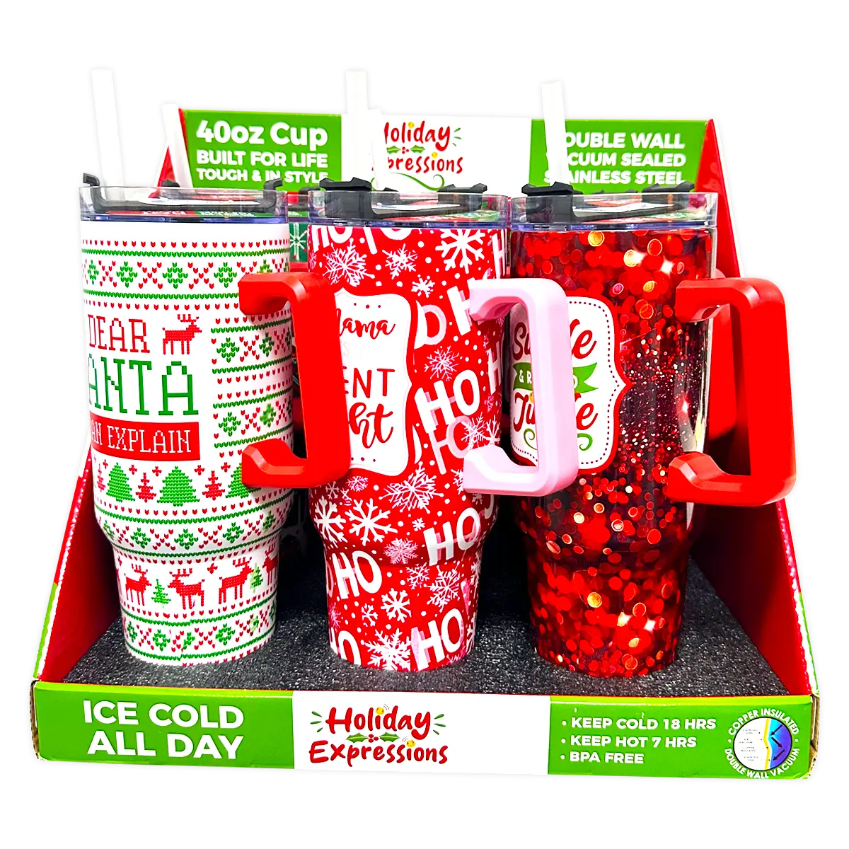 40 oz Insulated Stainless-Steel Holiday Cup - 6 Pieces Per Retail Ready Display 41709 ROUGHNECK