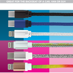 10FT Braided Sync and Charge Cable Assortment Wing Rack Display - 38 Pieces Per Retail Ready Display Kit 88336 GADGET GEAR