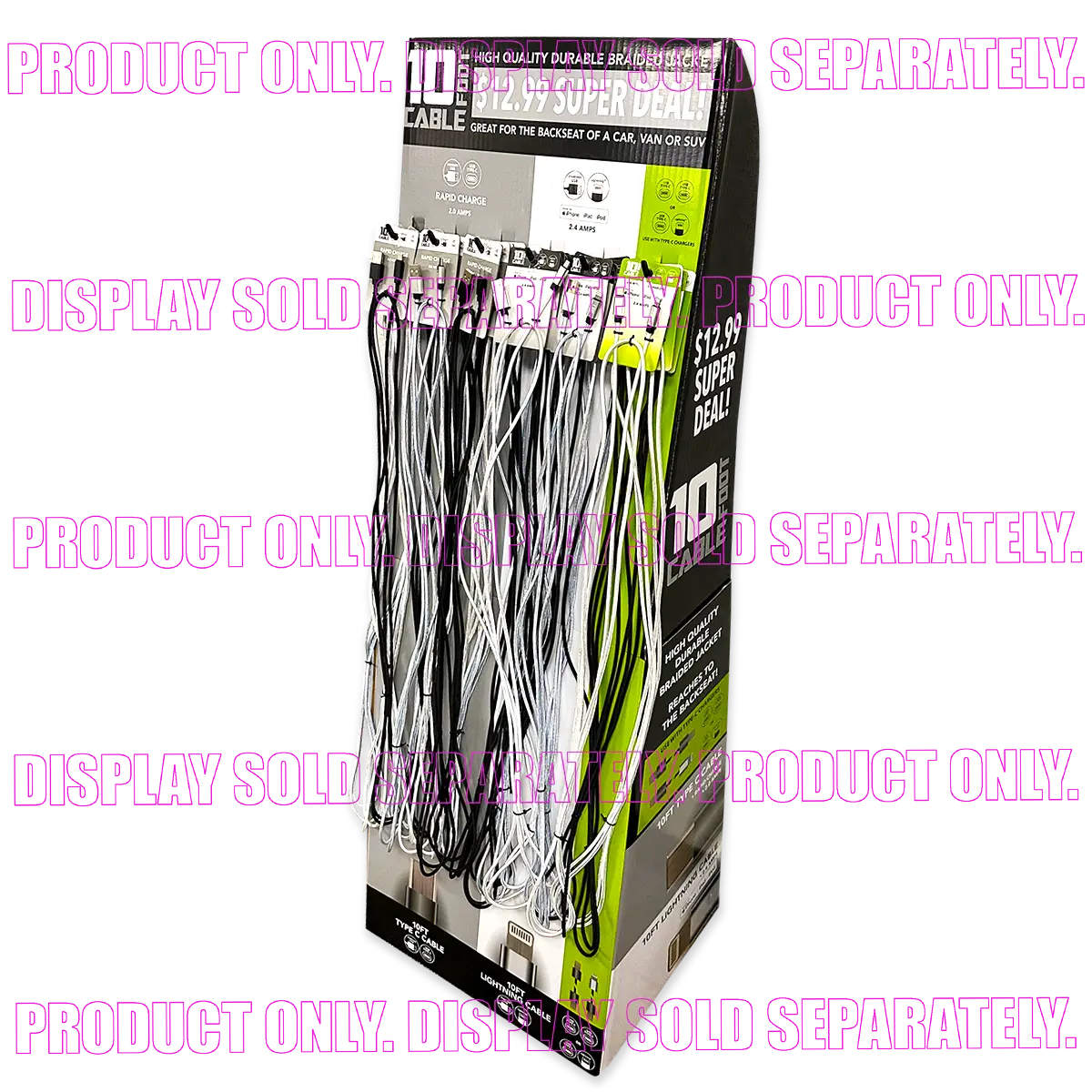 10FT Charging Cable Refill Kit Assortment - 24 Pieces Per Pack 88481 GADGET GEAR