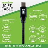 Charging Cable Assortment 10FT - 6 Pieces Per Retail Ready Display 88629