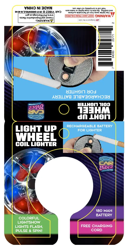 Light-up Coil Lighter Wheel - 6 Pieces Per Retail Ready Display 25771 CAR VIBEZ